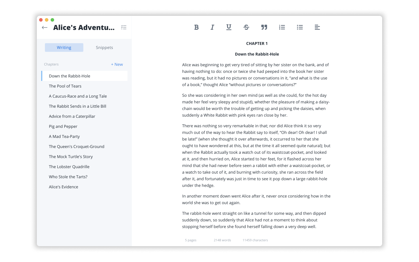 Novella Writing Interface